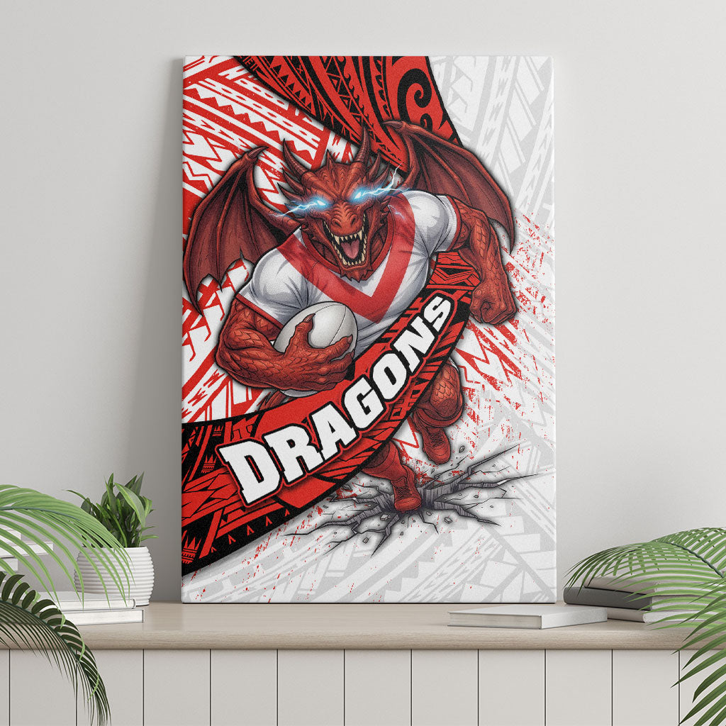 St George Illawarra Dragons Rugby Canvas Wall Art Tribal Polynesian Power Art - Lightning Mascot
