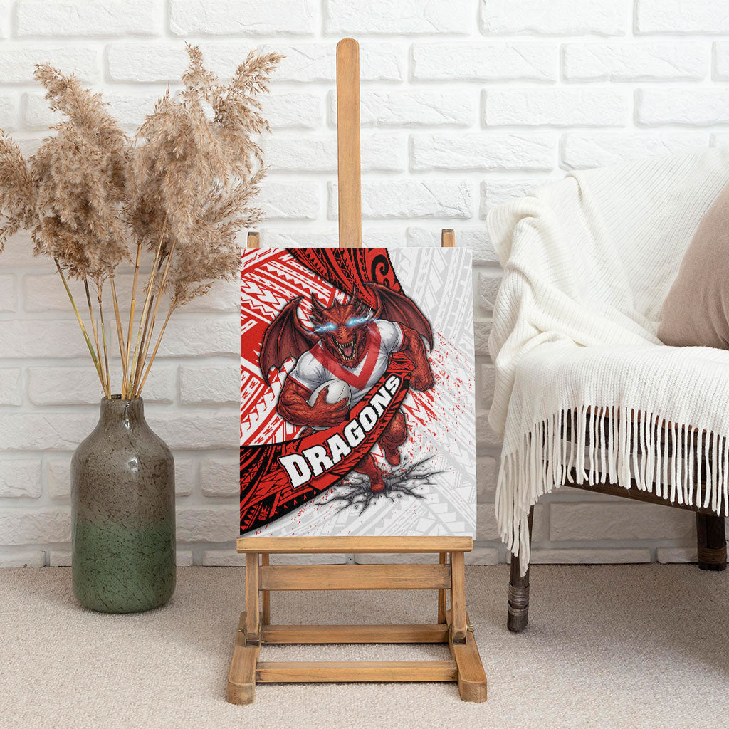 St George Illawarra Dragons Rugby Canvas Wall Art Tribal Polynesian Power Art - Lightning Mascot