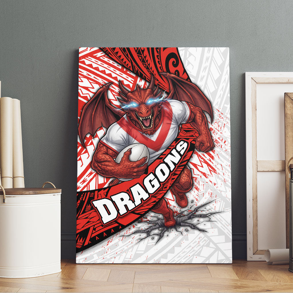 St George Illawarra Dragons Rugby Canvas Wall Art Tribal Polynesian Power Art - Lightning Mascot