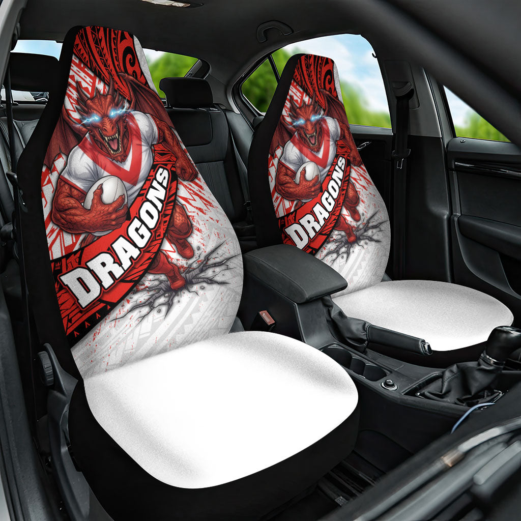 St George Illawarra Dragons Rugby Car Seat Cover Tribal Polynesian Power Art - Lightning Mascot