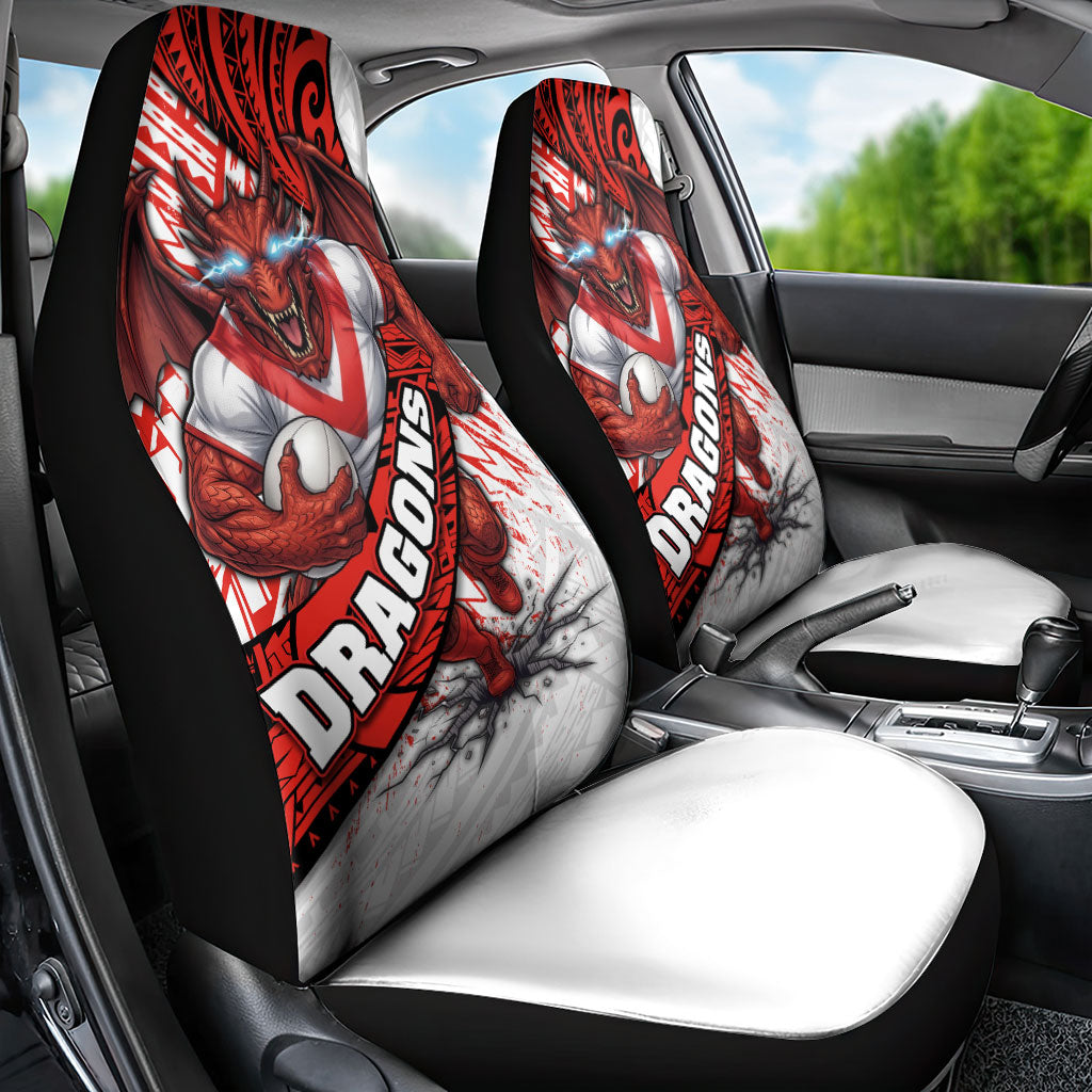 St George Illawarra Dragons Rugby Car Seat Cover Tribal Polynesian Power Art - Lightning Mascot