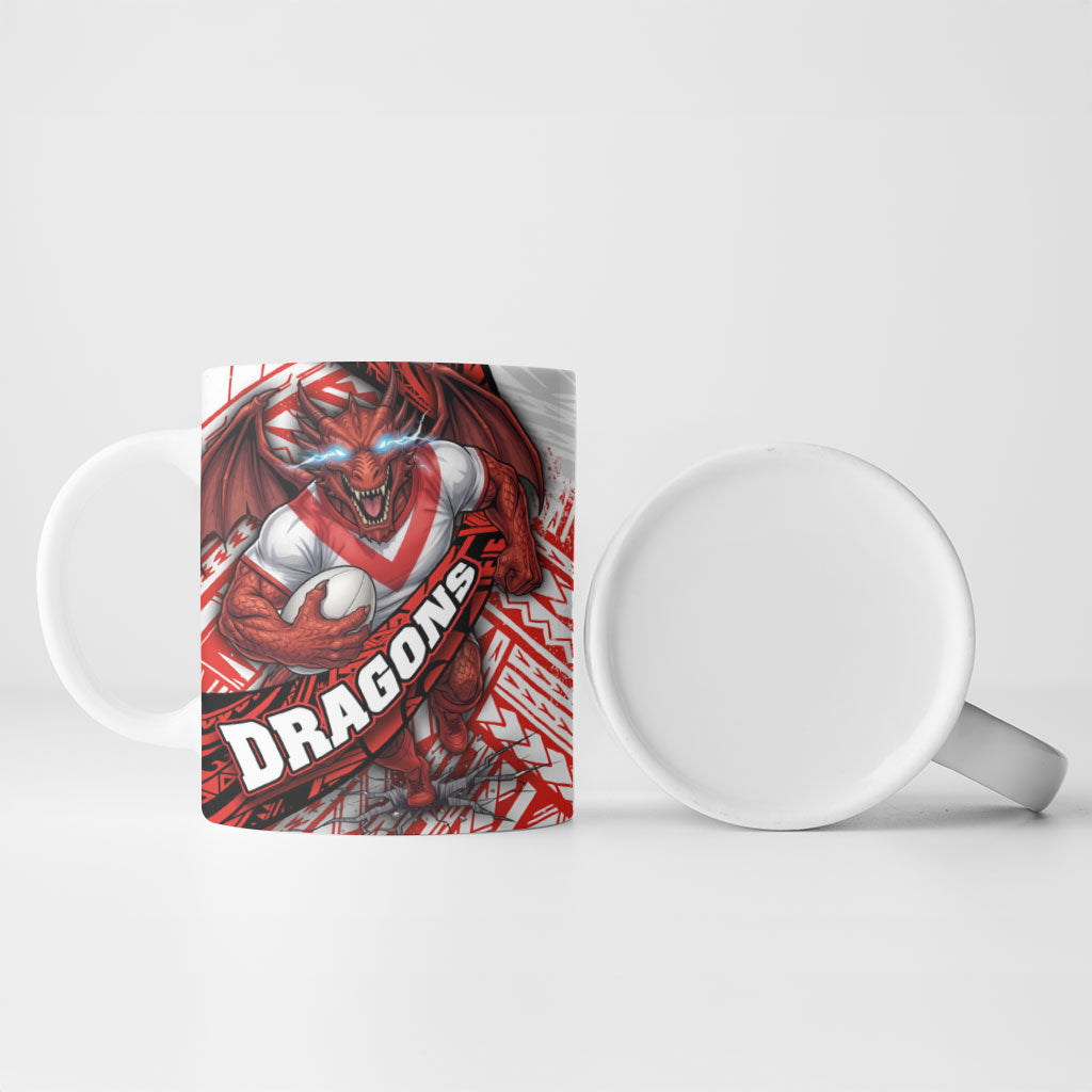St George Illawarra Dragons Rugby Ceramic Mug Tribal Polynesian Power Art - Lightning Mascot