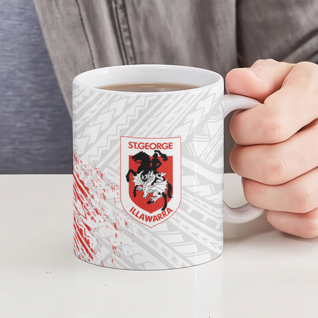 St George Illawarra Dragons Rugby Ceramic Mug Tribal Polynesian Power Art - Lightning Mascot