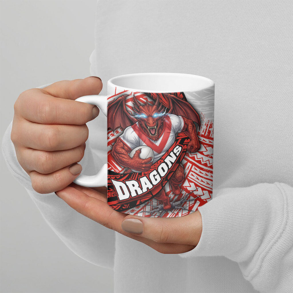 St George Illawarra Dragons Rugby Ceramic Mug Tribal Polynesian Power Art - Lightning Mascot