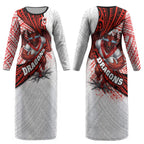 St George Illawarra Dragons Rugby Couples Matching Long Sleeve Bodycon Dress and Hawaiian Shirt Tribal Polynesian Power Art - Lightning Mascot