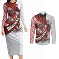 St George Illawarra Dragons Rugby Couples Matching Long Sleeve Bodycon Dress and Long Sleeve Button Shirt Tribal Polynesian Power Art - Lightning Mascot