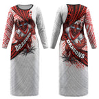 St George Illawarra Dragons Rugby Couples Matching Long Sleeve Bodycon Dress and Long Sleeve Button Shirt Tribal Polynesian Power Art - Lightning Mascot