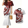 St George Illawarra Dragons Rugby Couples Matching Mermaid Dress and Hawaiian Shirt Tribal Polynesian Power Art - Lightning Mascot