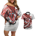 St George Illawarra Dragons Rugby Couples Matching Off Shoulder Short Dress and Hawaiian Shirt Tribal Polynesian Power Art - Lightning Mascot