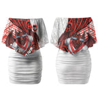 St George Illawarra Dragons Rugby Couples Matching Off Shoulder Short Dress and Long Sleeve Button Shirt Tribal Polynesian Power Art - Lightning Mascot
