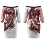 St George Illawarra Dragons Rugby Couples Matching Off The Shoulder Long Sleeve Dress and Long Sleeve Button Shirt Tribal Polynesian Power Art - Lightning Mascot