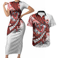 St George Illawarra Dragons Rugby Couples Matching Short Sleeve Bodycon Dress and Hawaiian Shirt Tribal Polynesian Power Art - Lightning Mascot