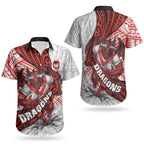 St George Illawarra Dragons Rugby Couples Matching Short Sleeve Bodycon Dress and Hawaiian Shirt Tribal Polynesian Power Art - Lightning Mascot