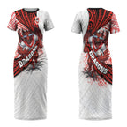 St George Illawarra Dragons Rugby Couples Matching Short Sleeve Bodycon Dress and Long Sleeve Button Shirt Tribal Polynesian Power Art - Lightning Mascot