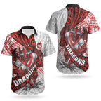 St George Illawarra Dragons Rugby Couples Matching Summer Maxi Dress and Hawaiian Shirt Tribal Polynesian Power Art - Lightning Mascot