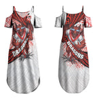St George Illawarra Dragons Rugby Couples Matching Summer Maxi Dress and Long Sleeve Button Shirt Tribal Polynesian Power Art - Lightning Mascot