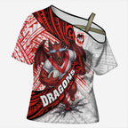 St George Illawarra Dragons Rugby Cross Shoulder Shirt Tribal Polynesian Power Art - Lightning Mascot