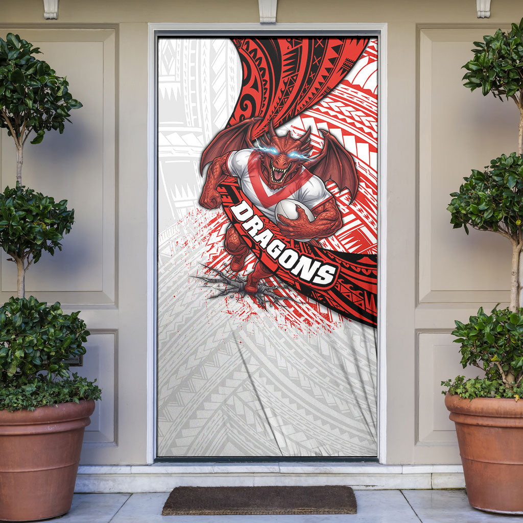 St George Illawarra Dragons Rugby Door Cover Tribal Polynesian Power Art - Lightning Mascot