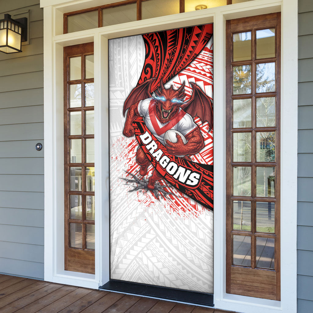 St George Illawarra Dragons Rugby Door Cover Tribal Polynesian Power Art - Lightning Mascot
