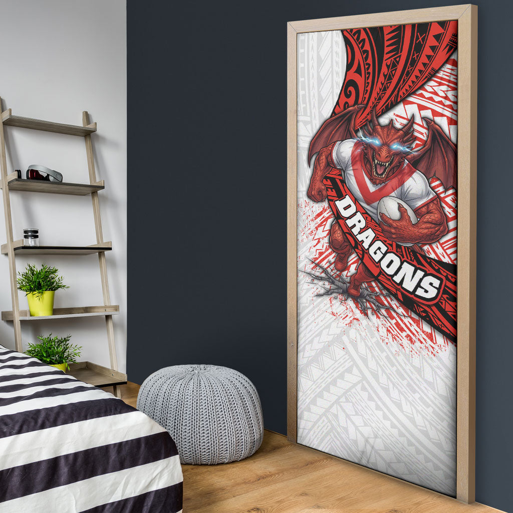 St George Illawarra Dragons Rugby Door Cover Tribal Polynesian Power Art - Lightning Mascot