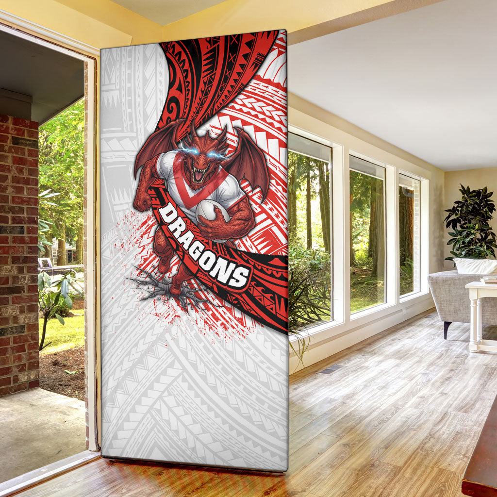 St George Illawarra Dragons Rugby Door Cover Tribal Polynesian Power Art - Lightning Mascot