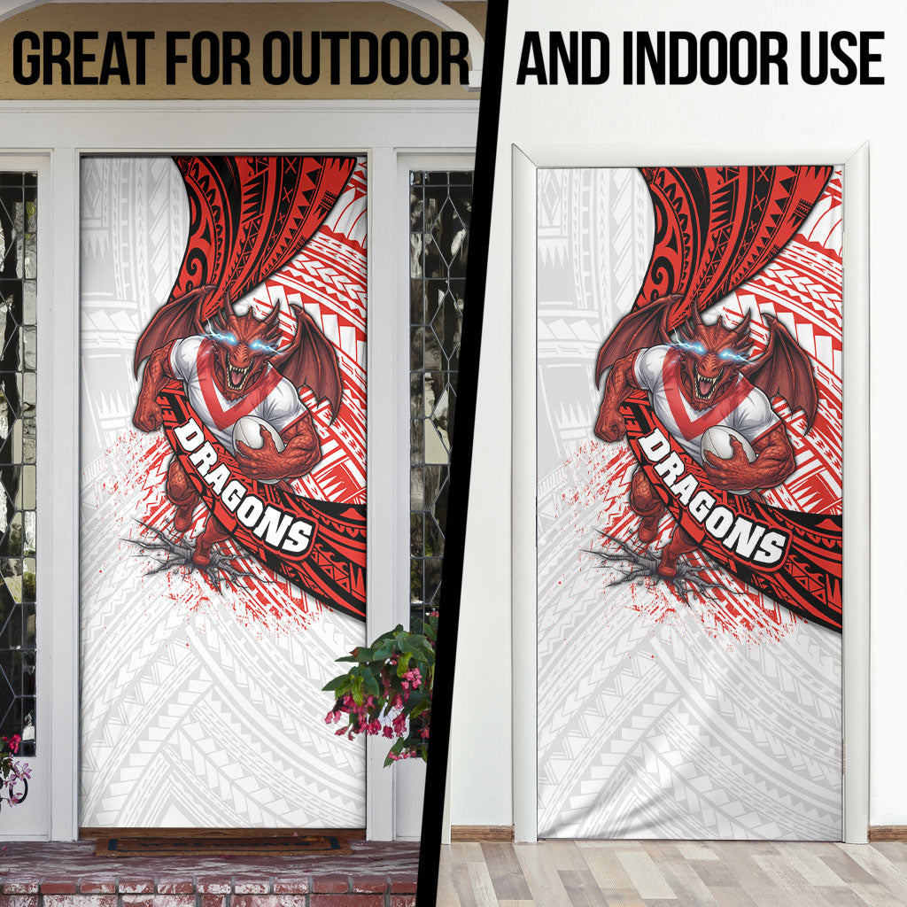 St George Illawarra Dragons Rugby Door Cover Tribal Polynesian Power Art - Lightning Mascot