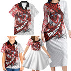 St George Illawarra Dragons Rugby Family Matching Long Sleeve Bodycon Dress and Hawaiian Shirt Tribal Polynesian Power Art - Lightning Mascot