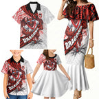 St George Illawarra Dragons Rugby Family Matching Mermaid Dress and Hawaiian Shirt Tribal Polynesian Power Art - Lightning Mascot