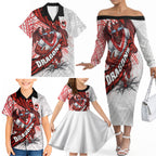 St George Illawarra Dragons Rugby Family Matching Off The Shoulder Long Sleeve Dress and Hawaiian Shirt Tribal Polynesian Power Art - Lightning Mascot