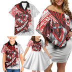St George Illawarra Dragons Rugby Family Matching Off Shoulder Short Dress and Hawaiian Shirt Tribal Polynesian Power Art - Lightning Mascot