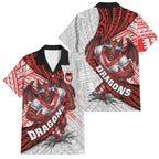 St George Illawarra Dragons Rugby Family Matching Off Shoulder Short Dress and Hawaiian Shirt Tribal Polynesian Power Art - Lightning Mascot