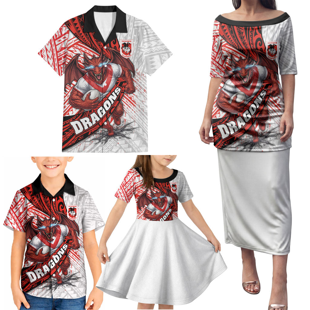 St George Illawarra Dragons Rugby Family Matching Puletasi and Hawaiian Shirt Tribal Polynesian Power Art - Lightning Mascot