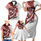 St George Illawarra Dragons Rugby Family Matching Short Sleeve Bodycon Dress and Hawaiian Shirt Tribal Polynesian Power Art - Lightning Mascot
