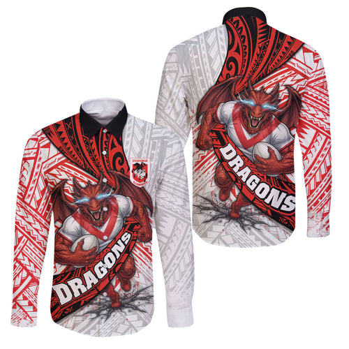 St George Illawarra Dragons Rugby Family Matching Summer Maxi Dress and Hawaiian Shirt Tribal Polynesian Power Art - Lightning Mascot