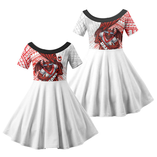 St George Illawarra Dragons Rugby Family Matching Summer Maxi Dress and Hawaiian Shirt Tribal Polynesian Power Art - Lightning Mascot