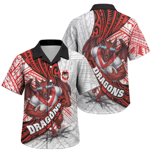 St George Illawarra Dragons Rugby Family Matching Summer Maxi Dress and Hawaiian Shirt Tribal Polynesian Power Art - Lightning Mascot