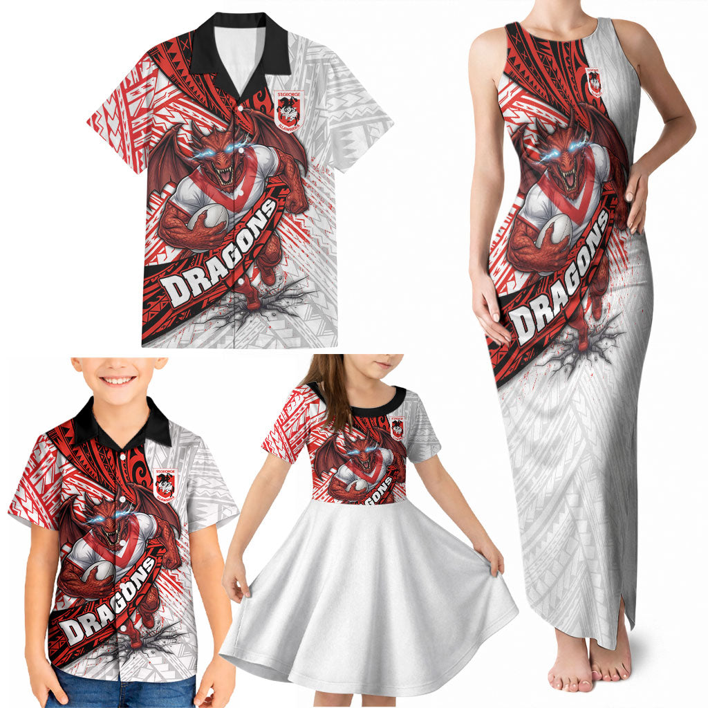 St George Illawarra Dragons Rugby Family Matching Tank Maxi Dress and Hawaiian Shirt Tribal Polynesian Power Art - Lightning Mascot