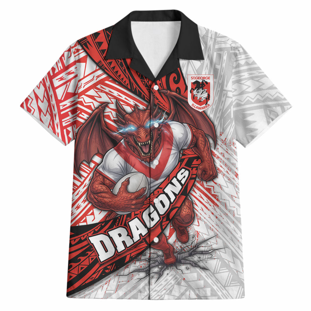 St George Illawarra Dragons Rugby Hawaiian Shirt Tribal Polynesian Power Art - Lightning Mascot