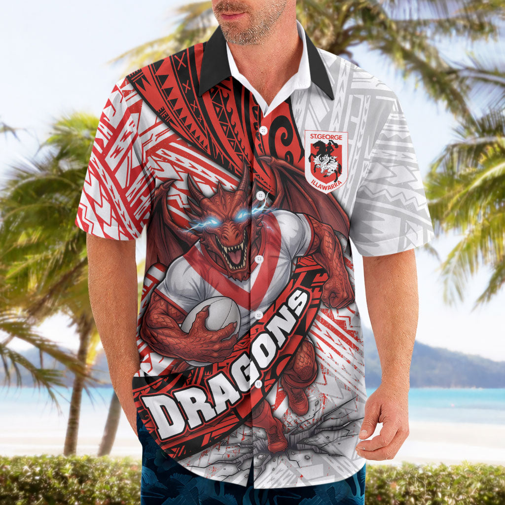 St George Illawarra Dragons Rugby Hawaiian Shirt Tribal Polynesian Power Art - Lightning Mascot