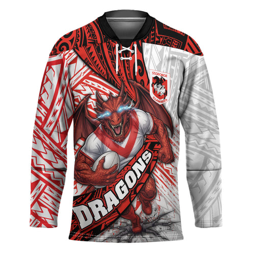 St George Illawarra Dragons Rugby Hockey Jersey Tribal Polynesian Power Art - Lightning Mascot