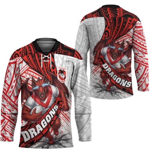 St George Illawarra Dragons Rugby Hockey Jersey Tribal Polynesian Power Art - Lightning Mascot