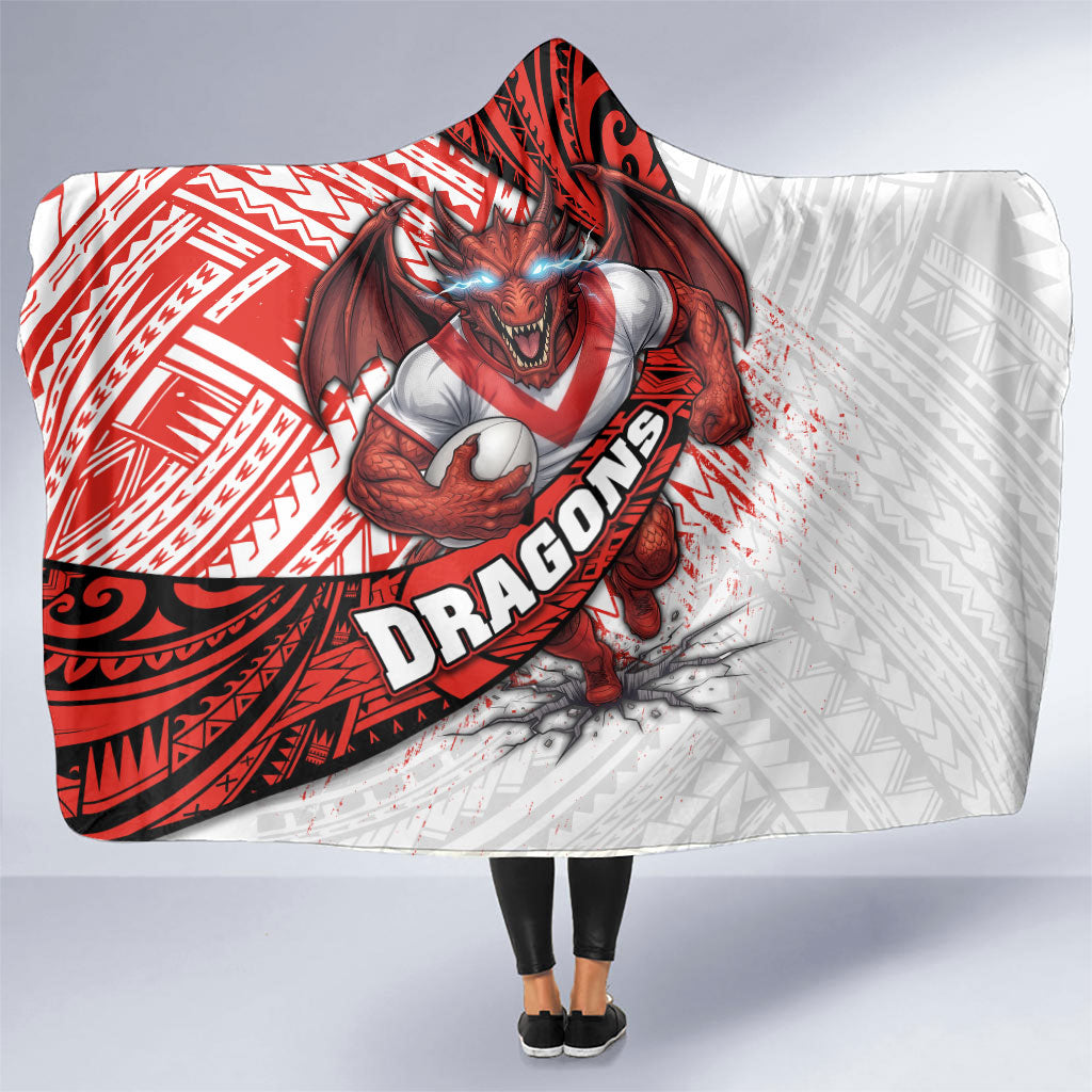 St George Illawarra Dragons Rugby Hooded Blanket Tribal Polynesian Power Art - Lightning Mascot