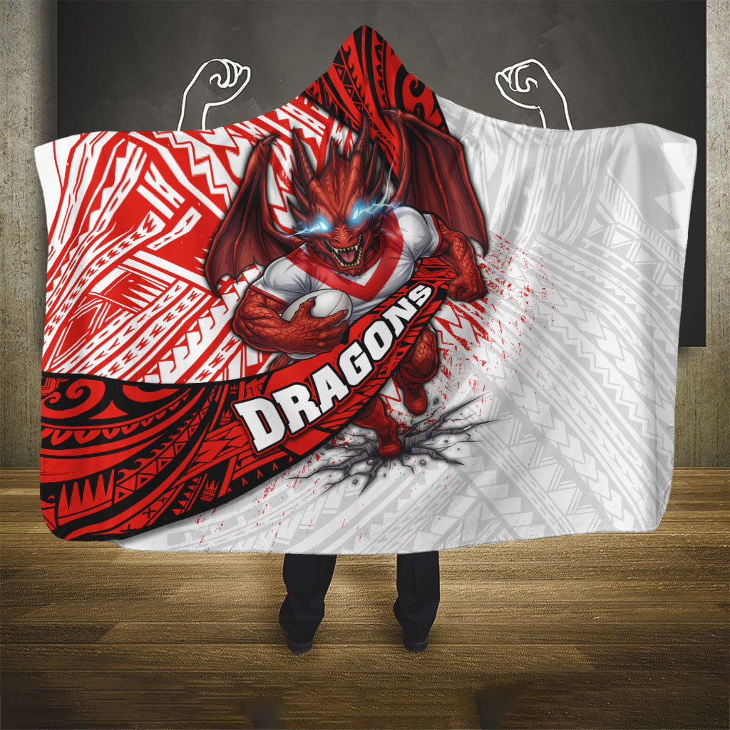 St George Illawarra Dragons Rugby Hooded Blanket Tribal Polynesian Power Art - Lightning Mascot