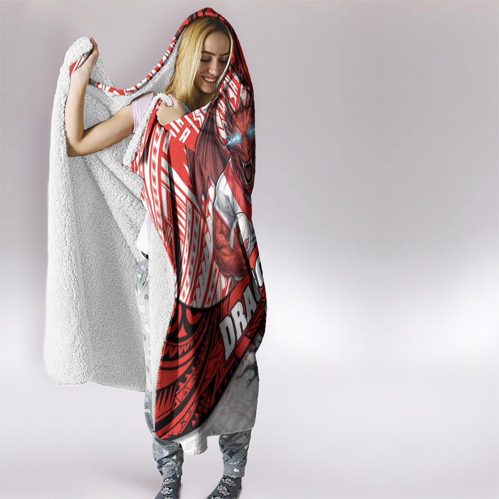 St George Illawarra Dragons Rugby Hooded Blanket Tribal Polynesian Power Art - Lightning Mascot
