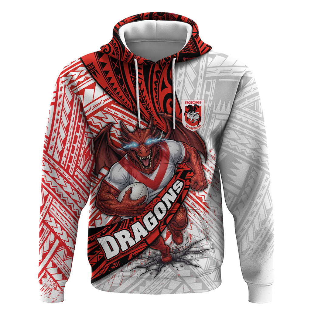 St George Illawarra Dragons Rugby Hoodie Tribal Polynesian Power Art - Lightning Mascot