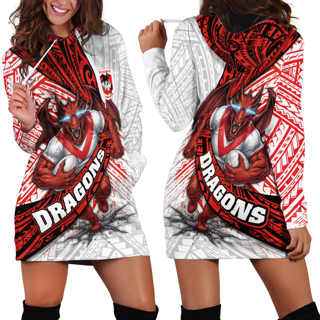 St George Illawarra Dragons Rugby Hoodie Dress Tribal Polynesian Power Art - Lightning Mascot