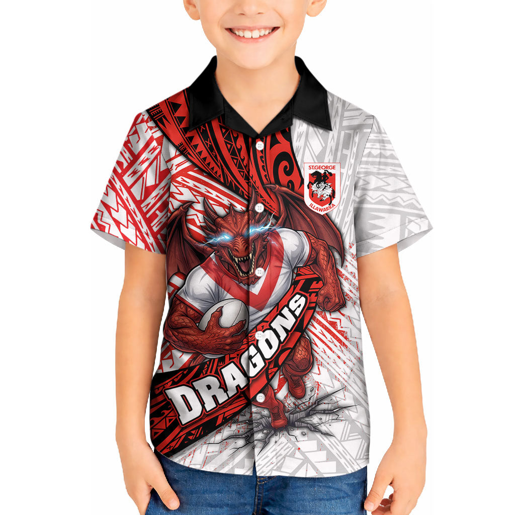St George Illawarra Dragons Rugby Kid Hawaiian Shirt Tribal Polynesian Power Art - Lightning Mascot