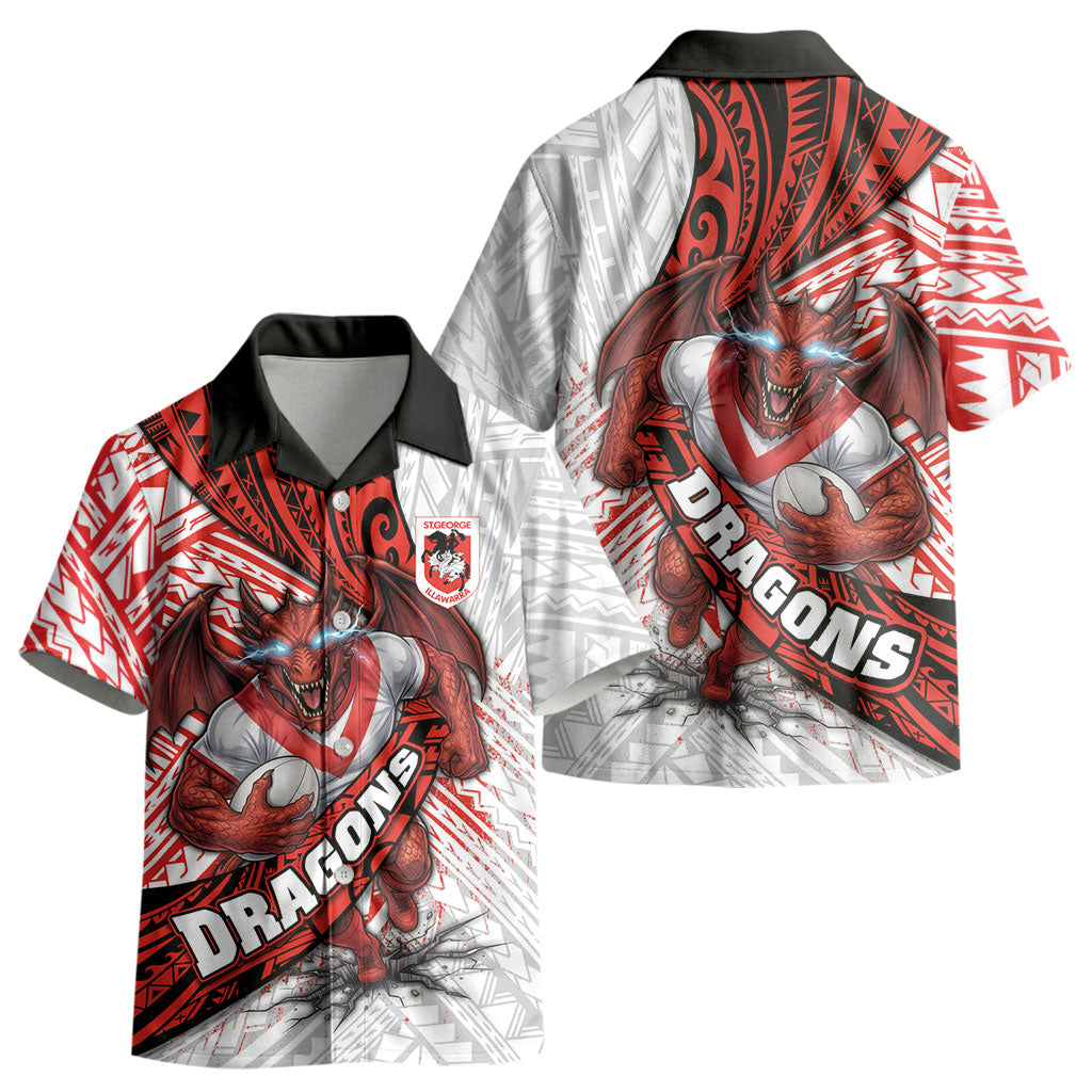 St George Illawarra Dragons Rugby Kid Hawaiian Shirt Tribal Polynesian Power Art - Lightning Mascot
