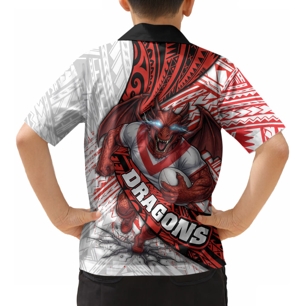 St George Illawarra Dragons Rugby Kid Hawaiian Shirt Tribal Polynesian Power Art - Lightning Mascot