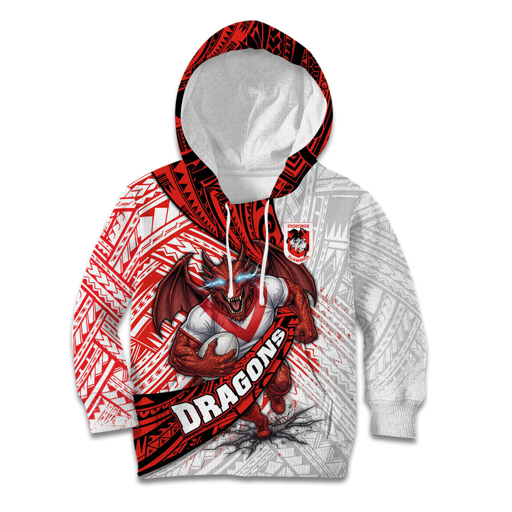 St George Illawarra Dragons Rugby Kid Hoodie Tribal Polynesian Power Art - Lightning Mascot